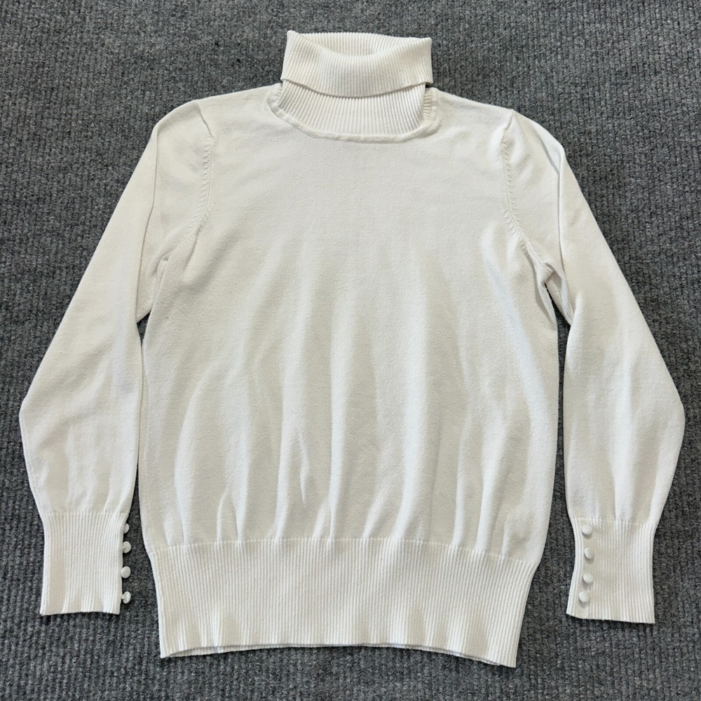 Retrology Womens Turtleneck Sweater L Large White Pullover Knit Long Sleeve